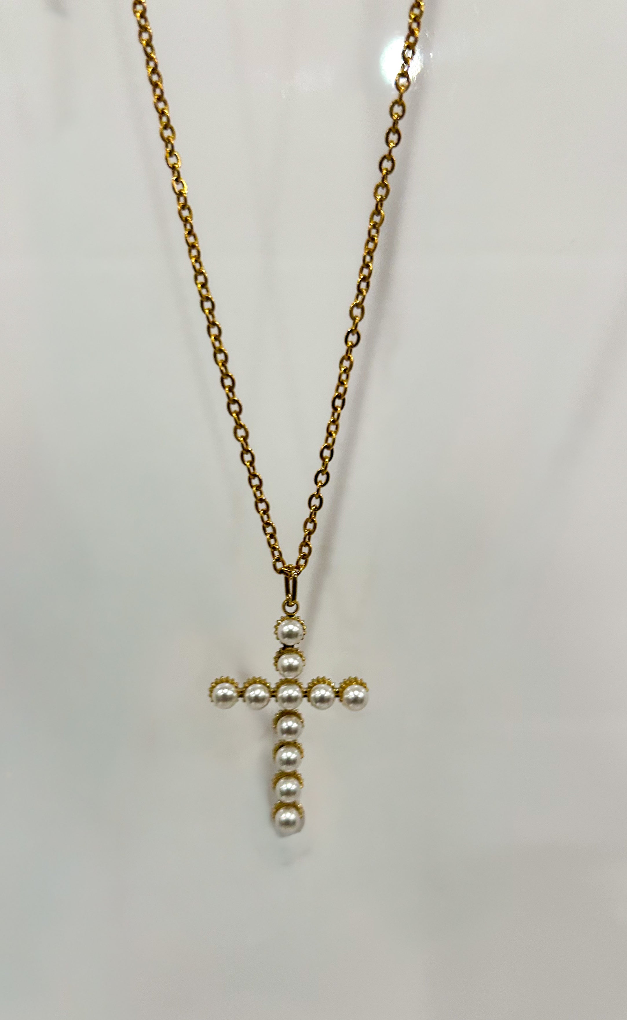 Luminous Pearl Cross Necklace