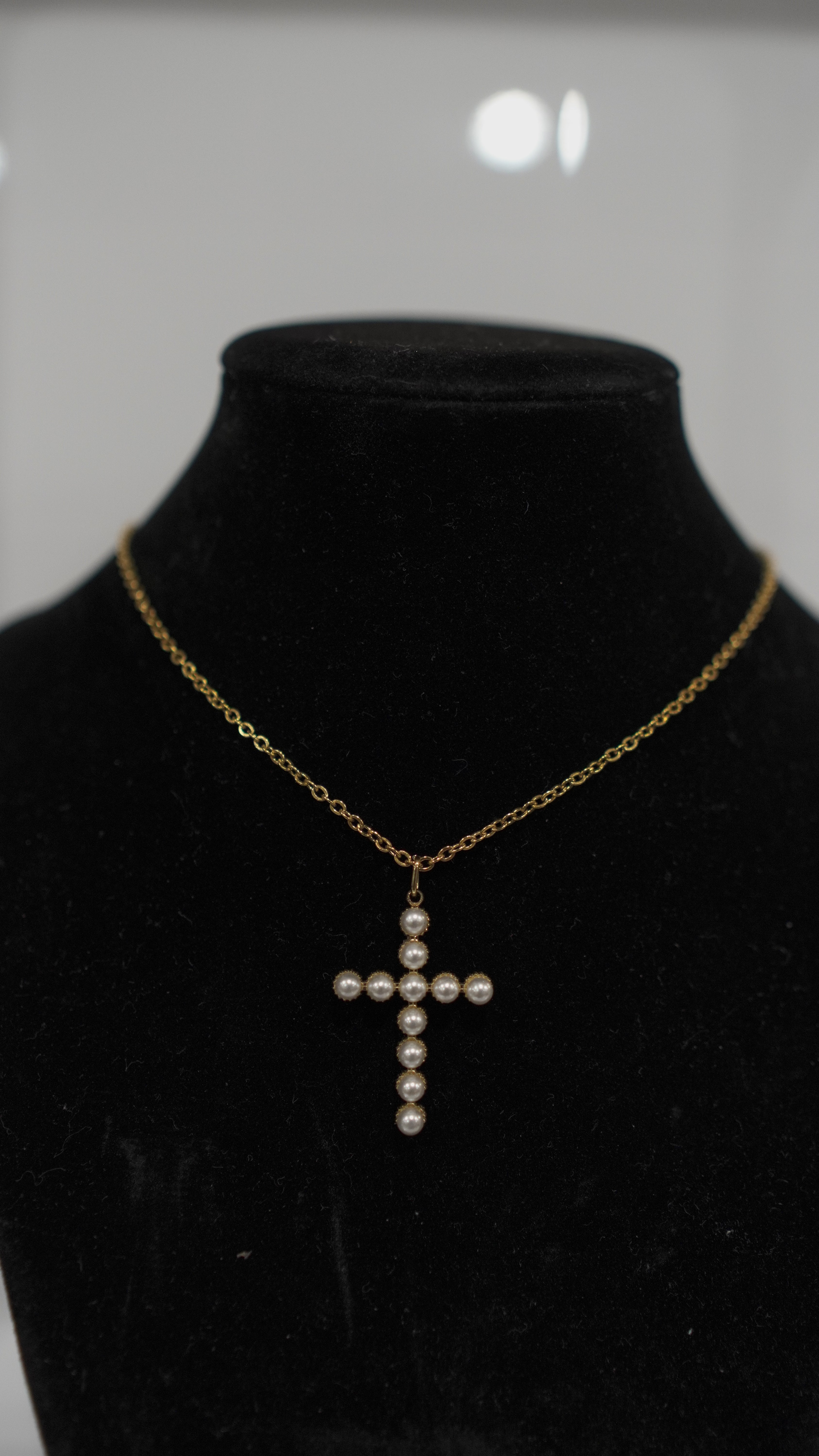 Luminous Pearl Cross Necklace